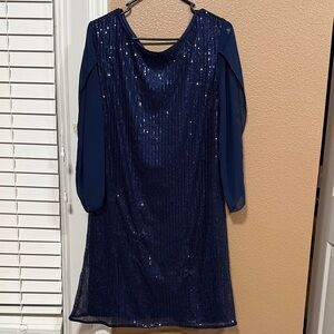 🥳 7$/10! Size LG Elegant Navy Blue Sequin Dress